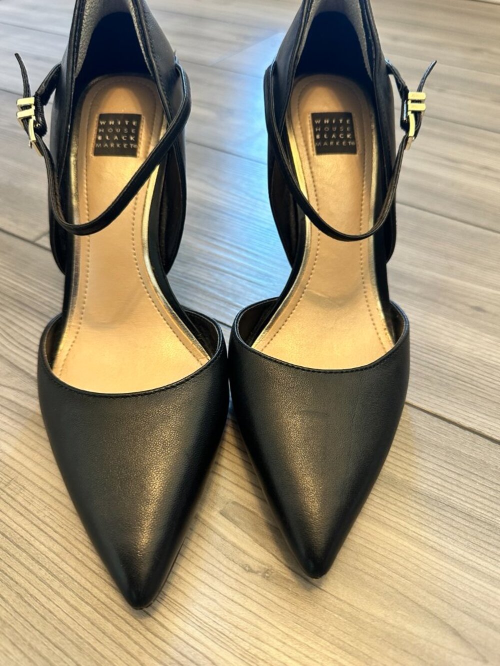 White House Black Market Casey Black Ankle Strap Pointed Toe Heels Size 7 - Picture 2 of 8